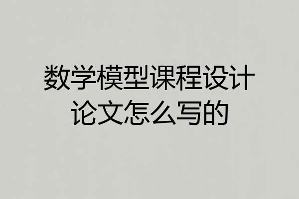 数学模型课程设计论文怎么写的