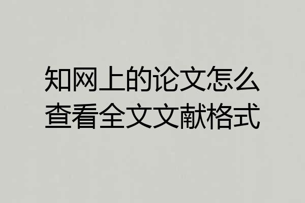 知网上的论文怎么查看全文文献格式