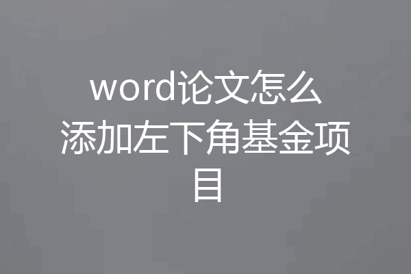 word论文怎么添加左下角基金项目