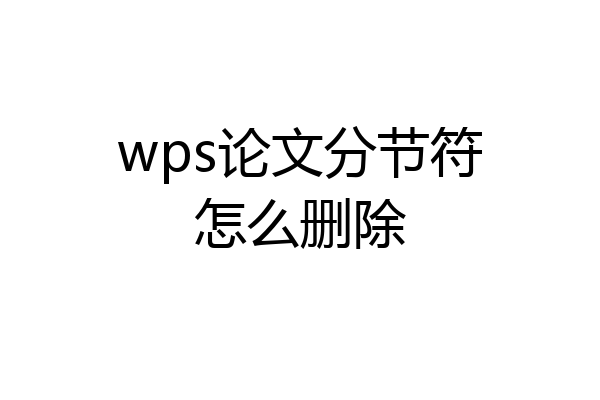 wps论文分节符怎么删除