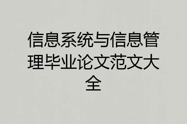 信息系统与信息管理毕业论文范文大全