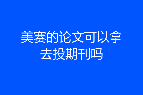 美赛的论文可以拿去投期刊吗