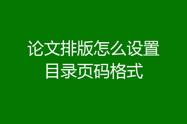 论文排版怎么设置目录页码格式
