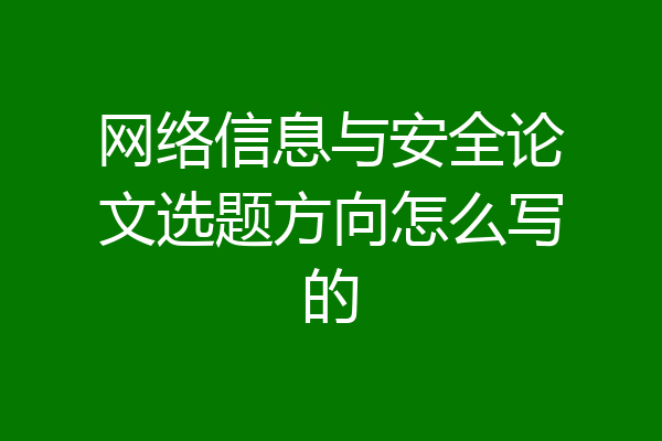 网络信息与安全论文选题方向怎么写的