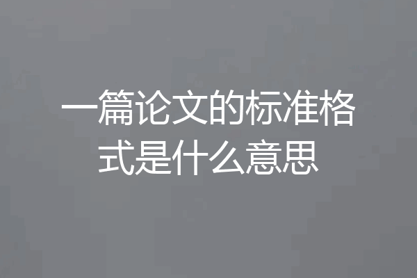 一篇论文的标准格式是什么意思
