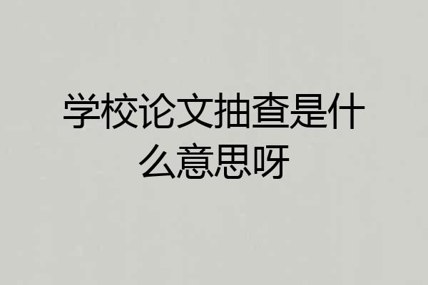 学校论文抽查是什么意思呀