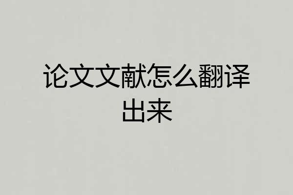 论文文献怎么翻译出来
