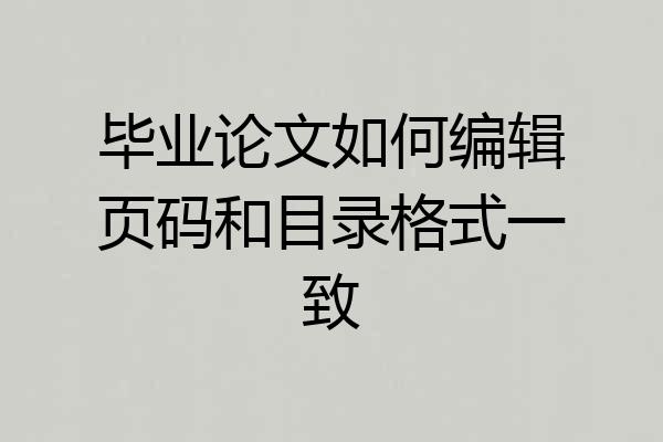 毕业论文如何编辑页码和目录格式一致