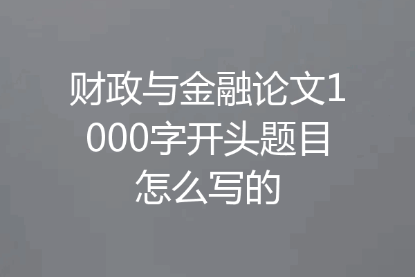 财政与金融论文1000字开头题目怎么写的