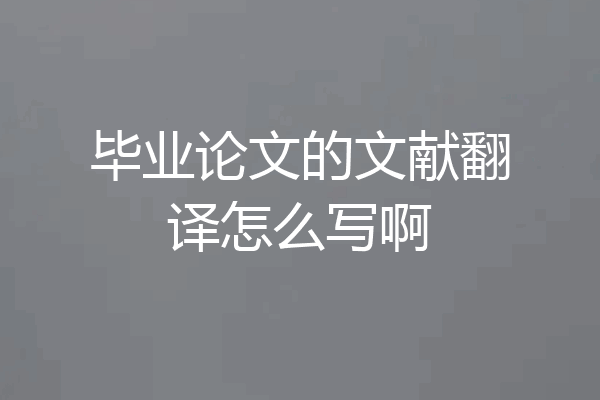 毕业论文的文献翻译怎么写啊