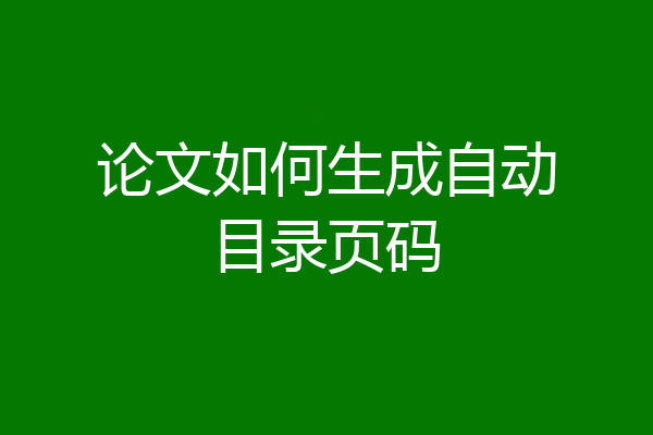 论文如何生成自动目录页码