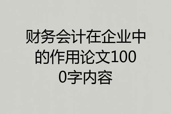 财务会计在企业中的作用论文1000字内容