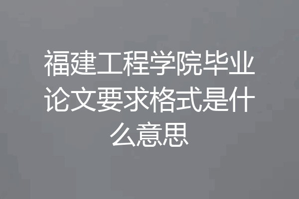 福建工程学院毕业论文要求格式是什么意思