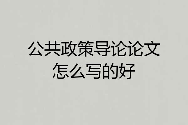 公共政策导论论文怎么写的好