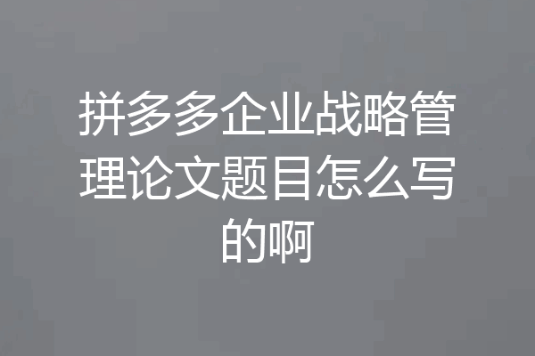 拼多多企业战略管理论文题目怎么写的啊