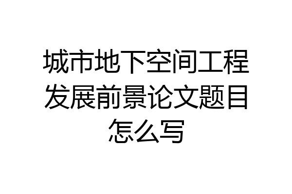 城市地下空间工程发展前景论文题目怎么写