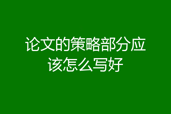 论文的策略部分应该怎么写好