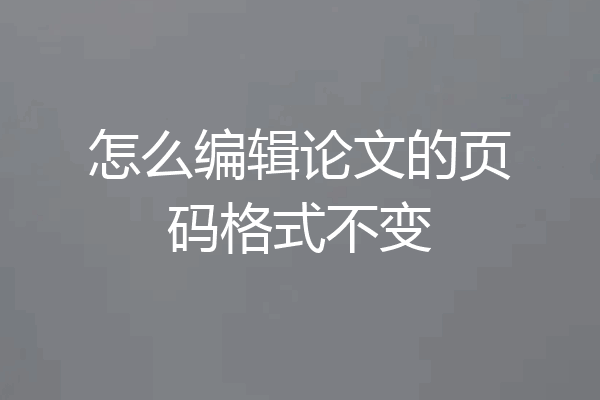 怎么编辑论文的页码格式不变