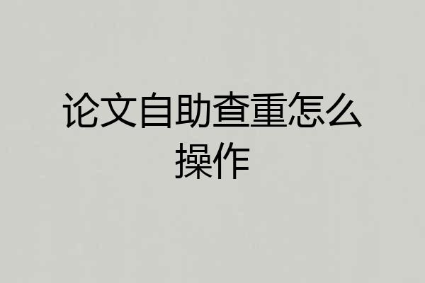 论文自助查重怎么操作