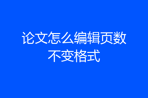 论文怎么编辑页数不变格式