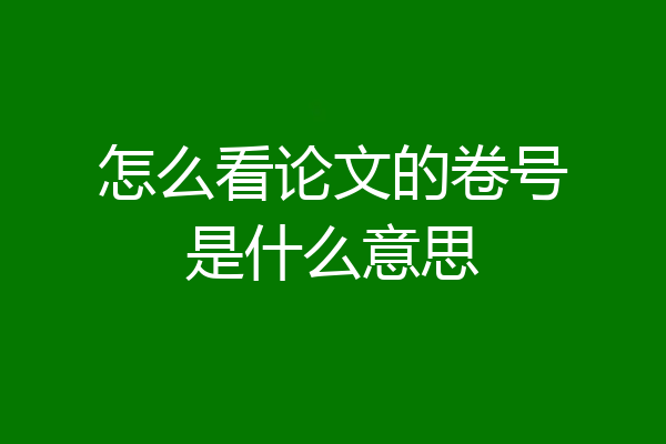 怎么看论文的卷号是什么意思