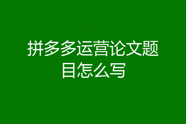 拼多多运营论文题目怎么写