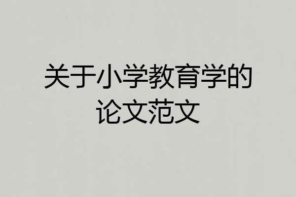 关于小学教育学的论文范文