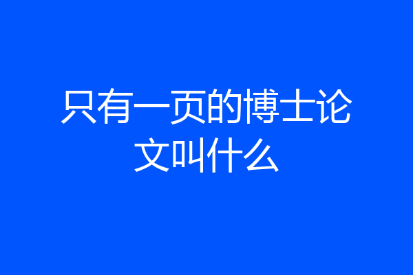 只有一页的博士论文叫什么