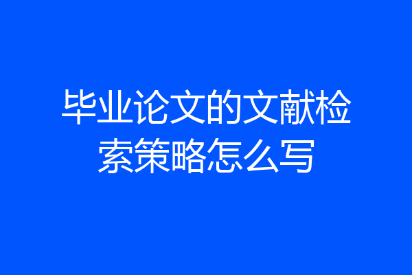 毕业论文的文献检索策略怎么写