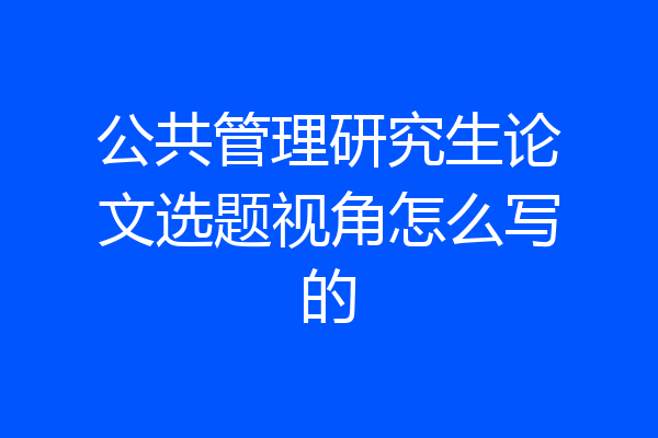 公共管理研究生论文选题视角怎么写的