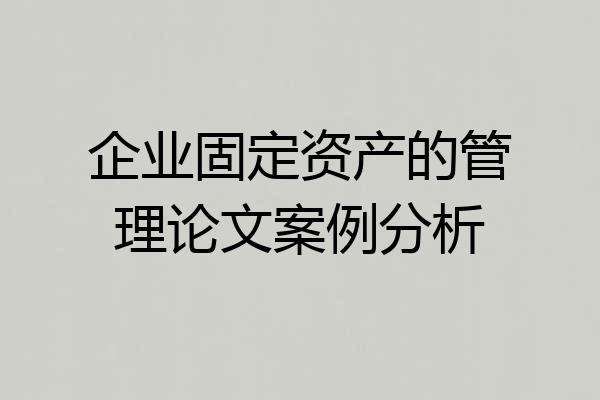 企业固定资产的管理论文案例分析