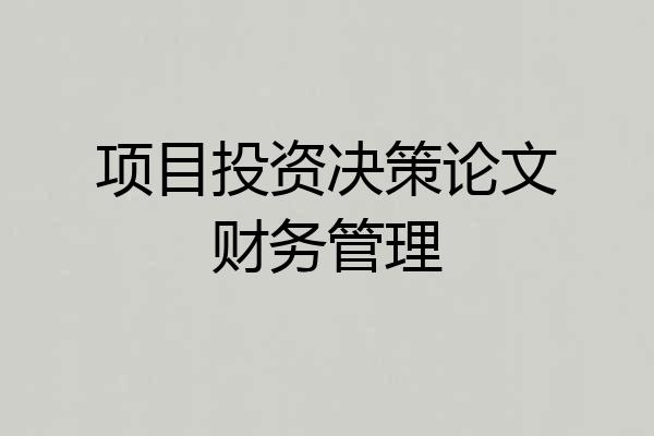 项目投资决策论文财务管理