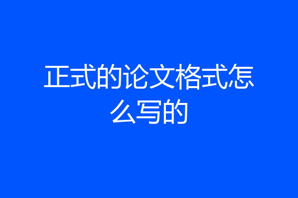 正式的论文格式怎么写的