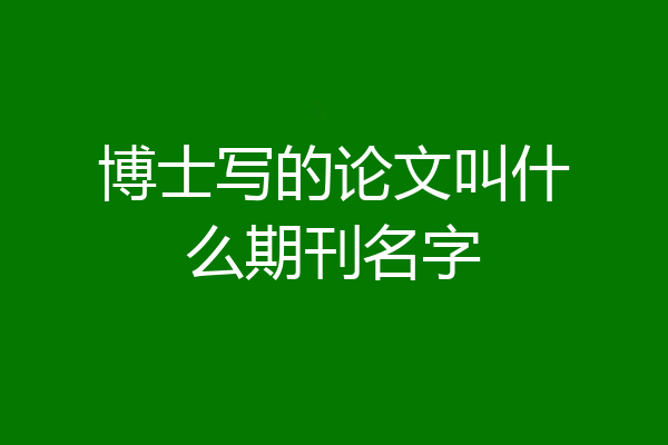 博士写的论文叫什么期刊名字