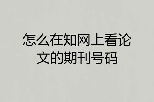 怎么在知网上看论文的期刊号码