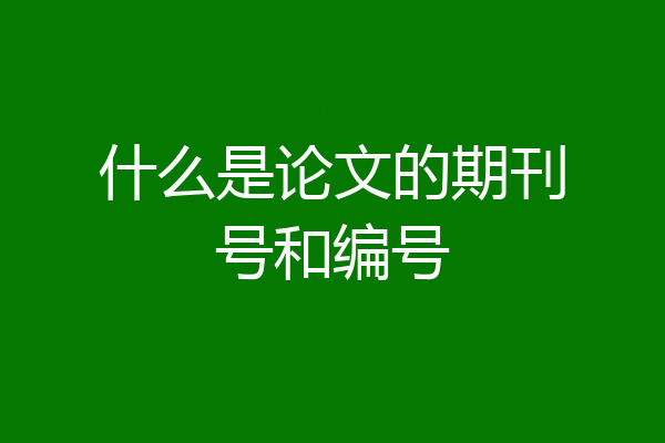 什么是论文的期刊号和编号