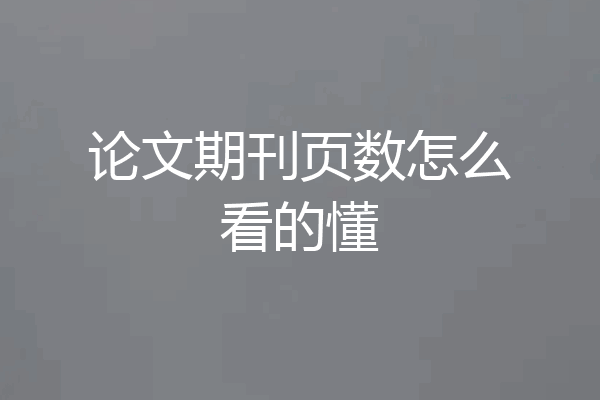 论文期刊页数怎么看的懂