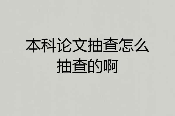 本科论文抽查怎么抽查的啊