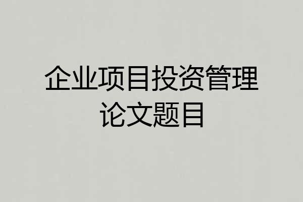 企业项目投资管理论文题目