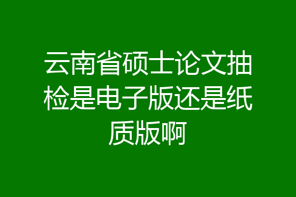 云南省硕士论文抽检是电子版还是纸质版啊