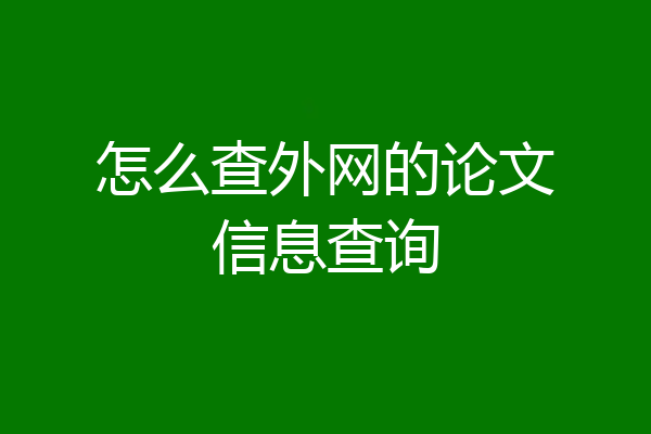 怎么查外网的论文信息查询