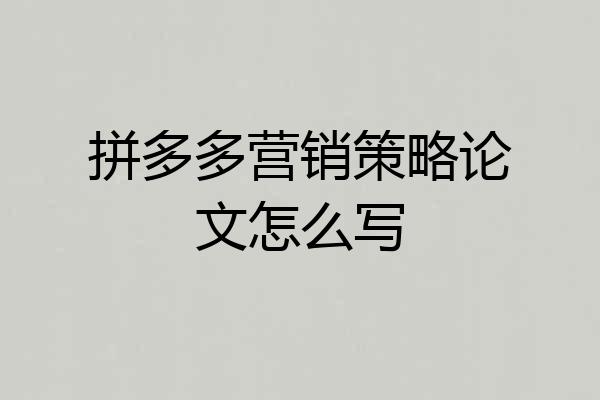 拼多多营销策略论文怎么写