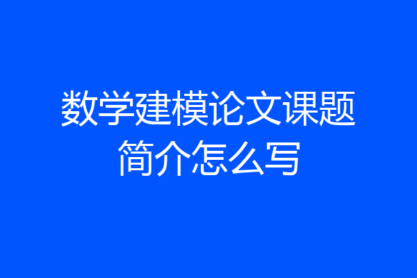 数学建模论文课题简介怎么写