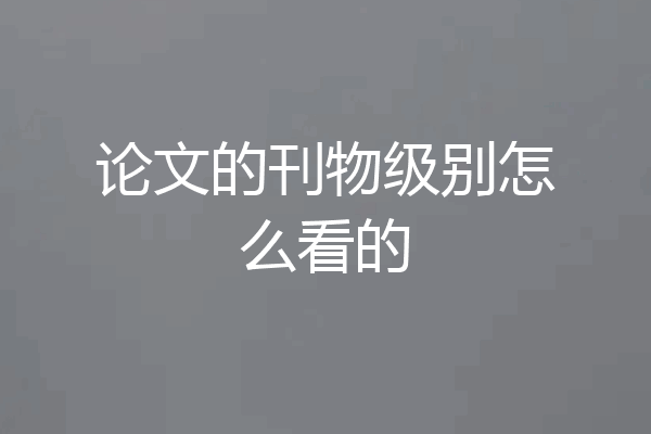 论文的刊物级别怎么看的