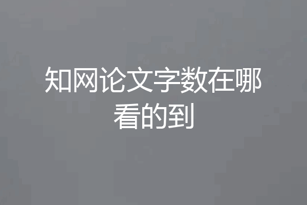 知网论文字数在哪看的到