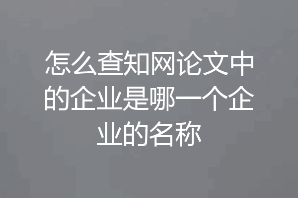怎么查知网论文中的企业是哪一个企业的名称