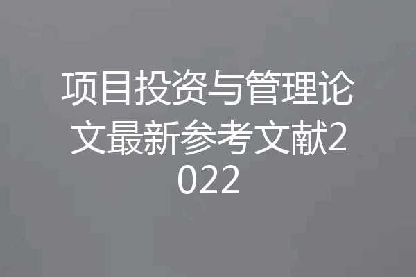 项目投资与管理论文最新参考文献2022