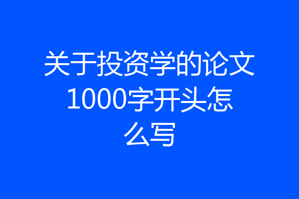 关于投资学的论文1000字开头怎么写