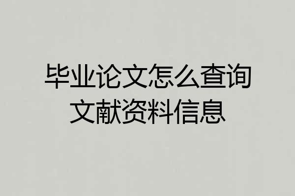 毕业论文怎么查询文献资料信息