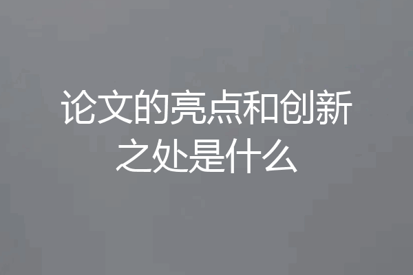 论文的亮点和创新之处是什么